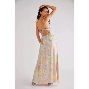 Free People Floral Wisteria Light Combo Maxi Cut Out Dress sz M